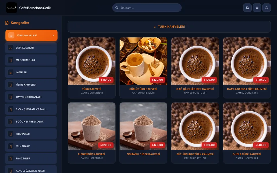 Cafe Barcelona Serik — Digitale QR-Speisekarte